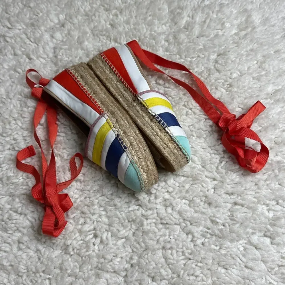 Kate Spade Leena Rainbow-Striped Leather Espadrilles Orange Summer Coastal
